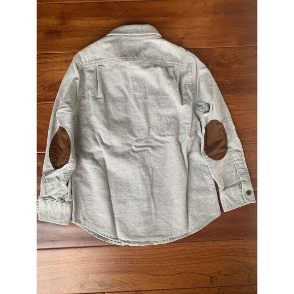 J. Crew Crewcuts Boys Cotton Flannel Chamois Shirt Elbow Patches Size 4-5 Grey - Picture 8 of 8